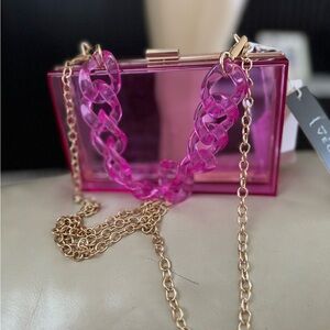 Chic Pink Transparent Clutch with Gold Chain